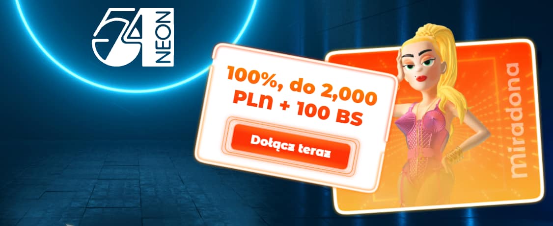 Neon54 100% do 2000 zł + 100 darmowych spinów